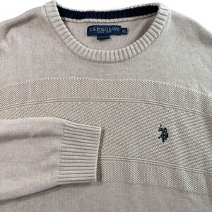 U.S. Polo Assn. Sweater Mens XL Tan Beige Cotton Textured Old Money Aesthetic